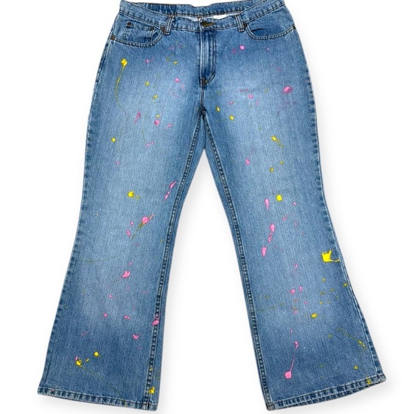 Vintage Jordache Upcycled Paint Splatter Wide-Leg Jeans - Fits a 32 Waist - Picture 1 of 13